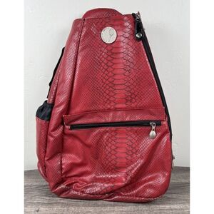 Life Is Tennis Red Faux Snake Reptilian Leather Tennis Sling Bag Outdoors Sports